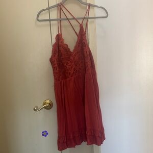 Lace-Front Red Mini Dress with Crisscross Straps